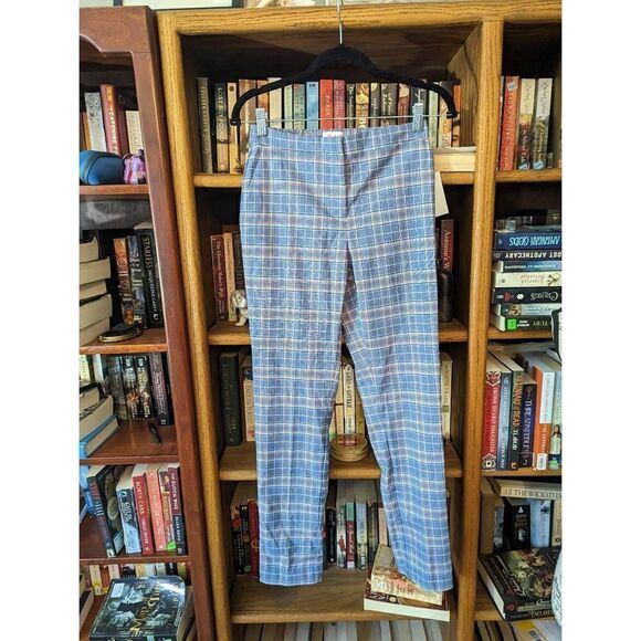 RILEY & rae Glen plaid blue checked slim cigar pants sz 0 nwt - Picture 1 of 6